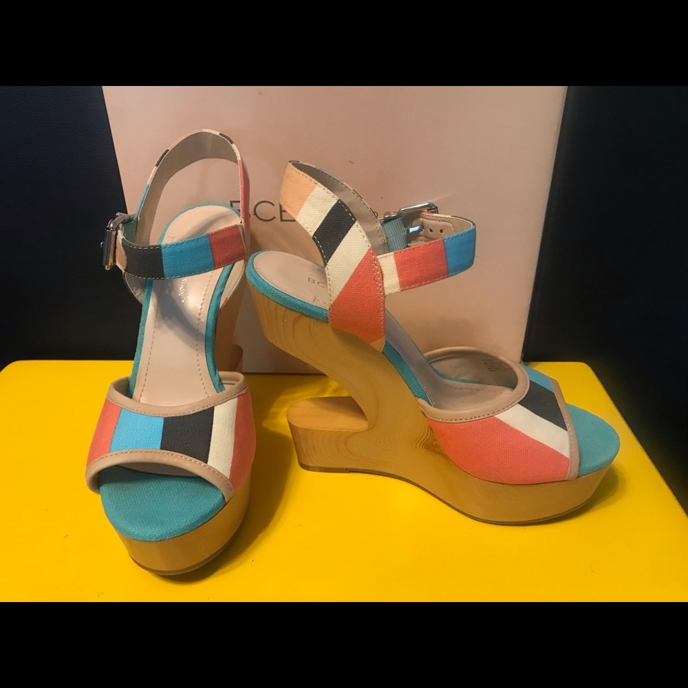 Bcbg Vendi Flamingo Multi Stripe Wedges Nib - image 3